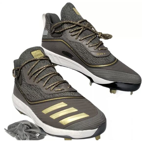 adidas Other - Adidas Icon V 5 Boost Baseball Cleats Size 12.5 FU7559 Gray Gold Extra Laces
